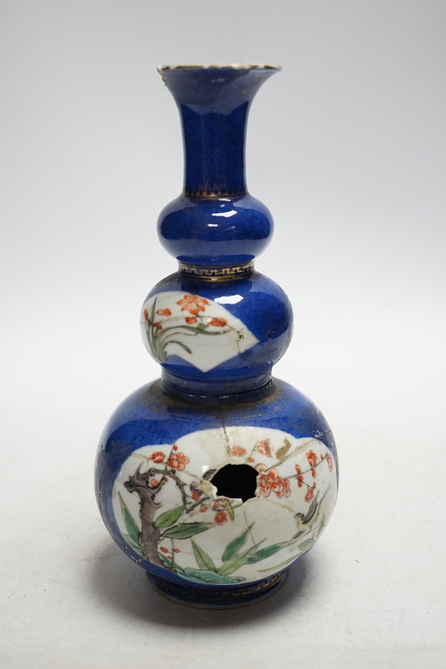 A Chinese powder blue vase, Qing dynasty, 23cm (a.f.)